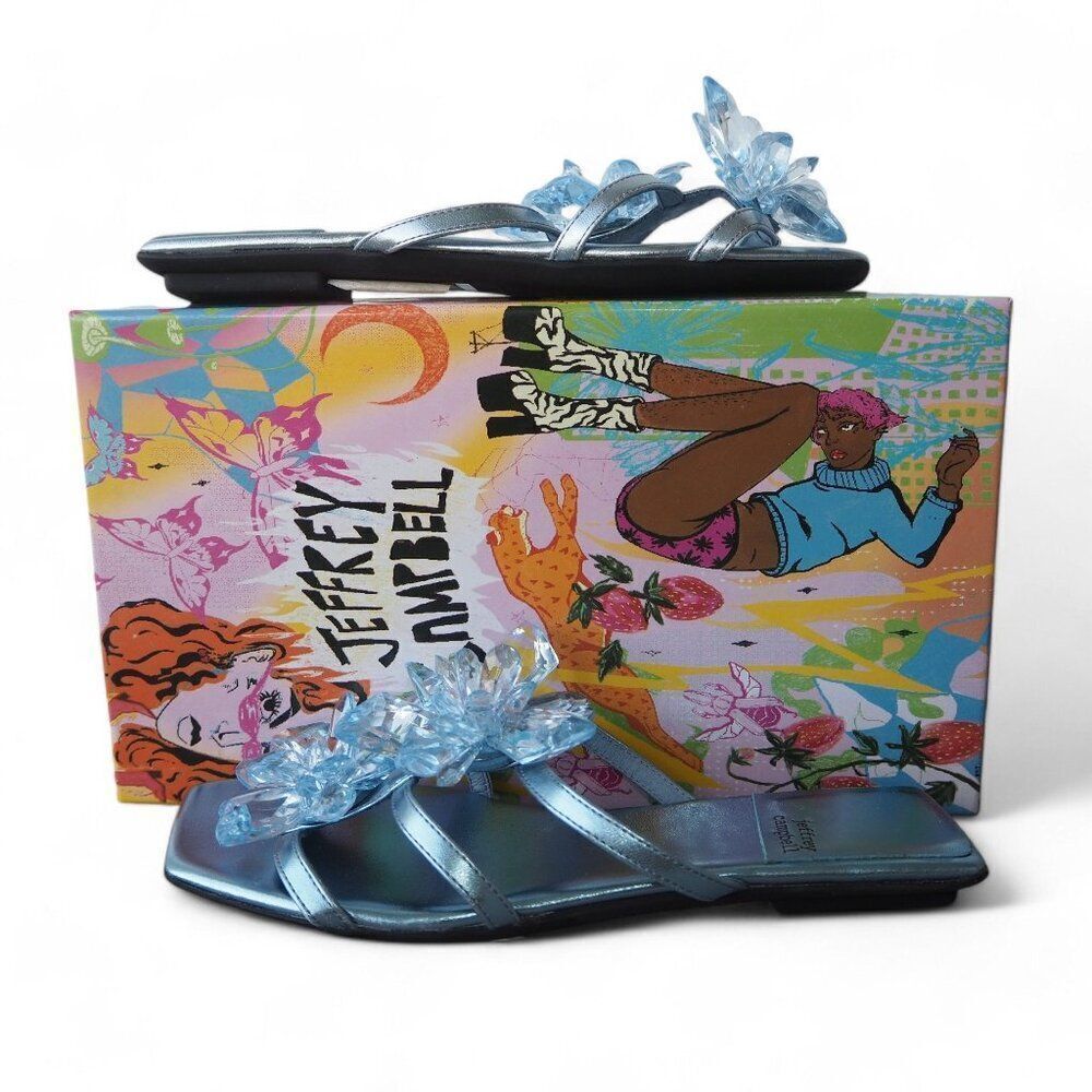 Jeffrey Campbell Crystalize Thong Sandals Light Blue‎ Metallic Women's 6.5M